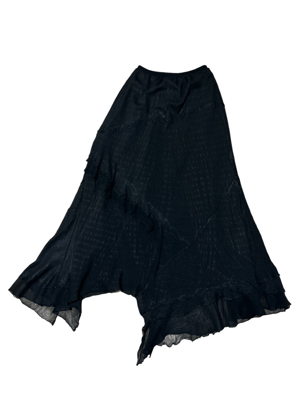 Komarov asymmetrical crinkled mesh/chiffon midi Black skirt Size Small